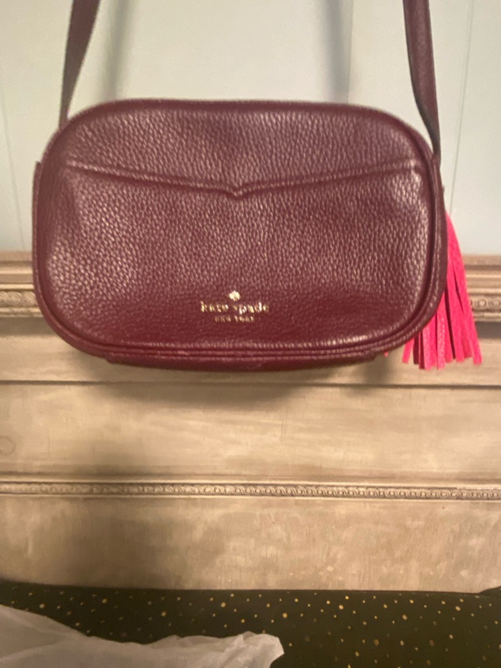 EUC kate spade Chevron Colorblock Leather Crossbody Burgundy and Pink. Callout - Picture 7 of 11
